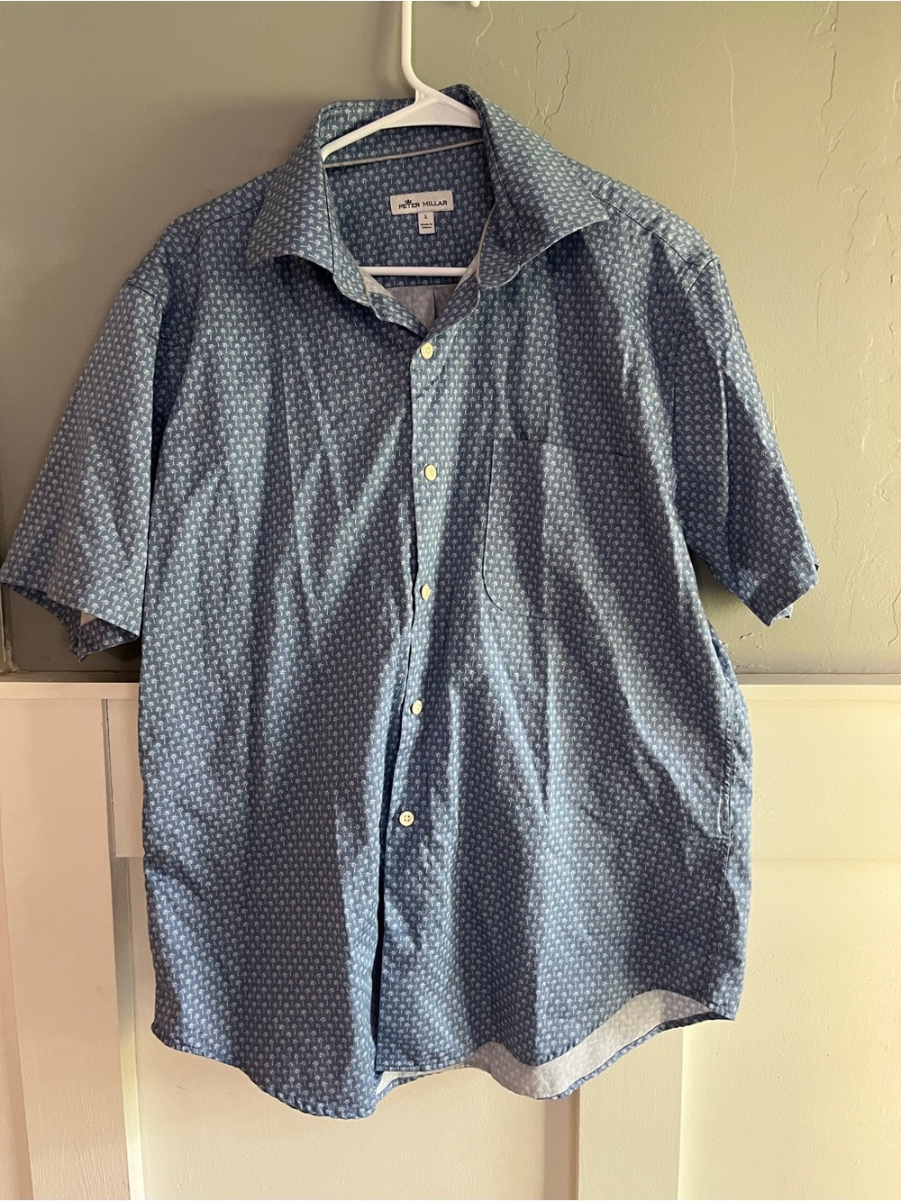 Peter Millar Light Blue Short-Sleeve Button-Down Shirt with Micro Pattern